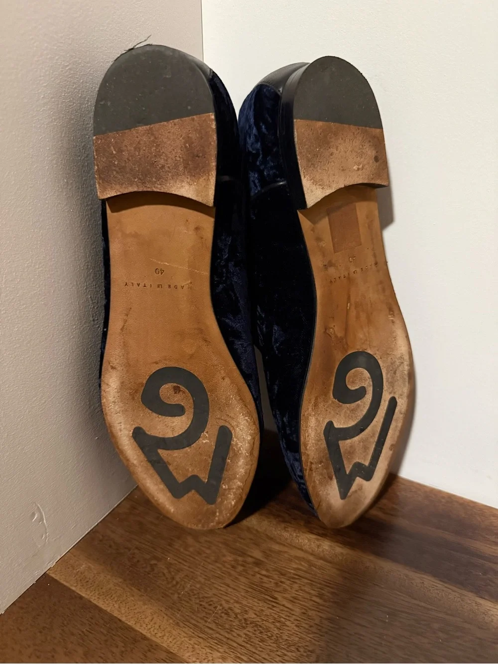 M.Gemi Women’s Blue Crushed Velvet Made in Italy Loafer Slip On Flats EU 40 US 9